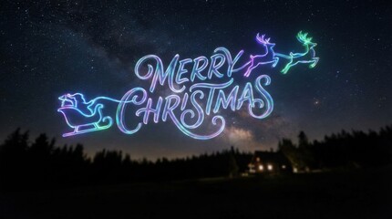 holographic merry christmas night sky with stars and copy space stock photo background ready for text or design overlay