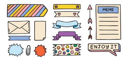 Obraz premium Planner washi tapes and label strips, decorative reminders, colorful doodles, hand drawn