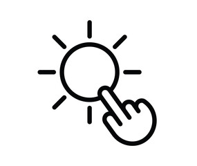 Hand Touching Sun Icon in Minimalist Style for Graphic Design Uses