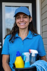Happy Woman with Cleaning Supplies