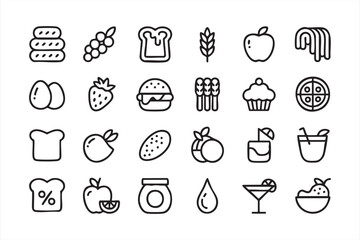 Fototapeta premium Minimal Food Icon Collection for Recipe Apps, Grocery Platforms, and Menu Layouts