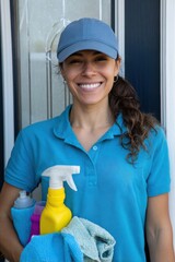 Happy Woman with Cleaning Supplies