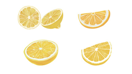Perfect circular slice of fresh lemon isolated on white background, clean minimal food illustration highlighting citrus texture, vibrant yellow color, healthy ingredient concept for cooking
