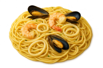 Seafood Pasta Dish: Shrimp, Mussels, Calamari with transparent background