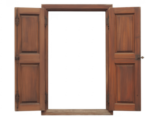 Brown wooden window open isolated on a transparent background doors