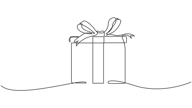 Animation continuous one line drawing of Holiday gift box icon. Surprise symbol in single outline style full lemth animation