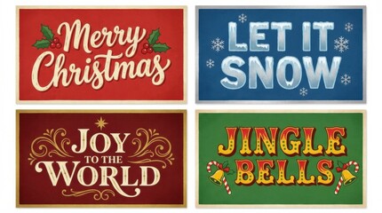 christmas typography poster set for holiday-themed designs isolated on white background