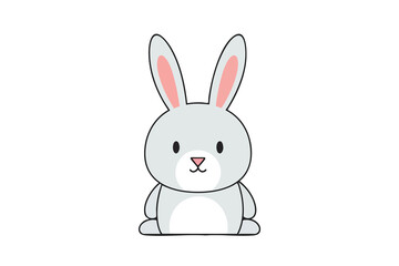 Obraz premium A cartoon-style rabbit, light gray with pink ears, and a cross-shaped mouth