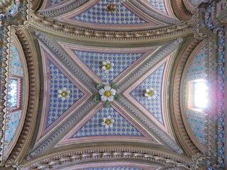 the colorful colonial ancient church in Tlalpujahua, Michoacan, Mexico