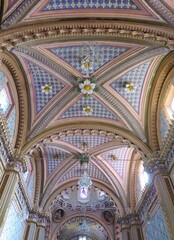 the colorful colonial ancient church in Tlalpujahua, Michoacan, Mexico