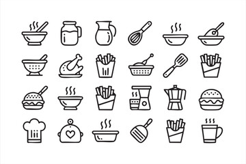 Kitchen and Meal Preparation Icons Set for Restaurants and Mobile Apps