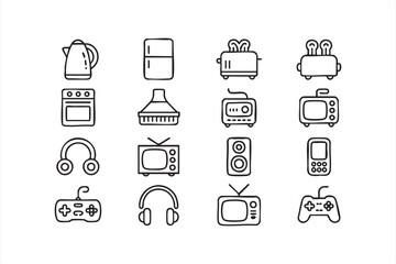 Appliance line icons for smart home dashboards, electronics UI kits, and device systems