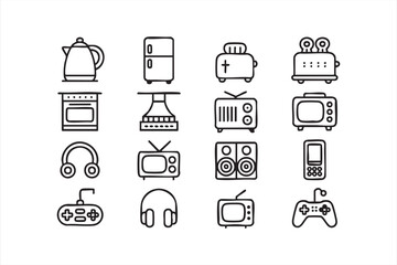 Electronics outline icons for smart device platforms, web interfaces, and UI templates