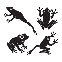 Frog Silhouette Vector Set – Jumping, Tree Frog, and Amphibian Wildlife Icons