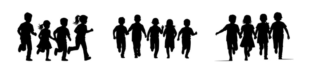 Silhouette of Children Running Together