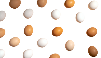 Isolated eggs of various colors scattered against a black background