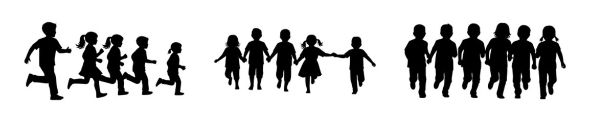 Silhouette of Children Running Together