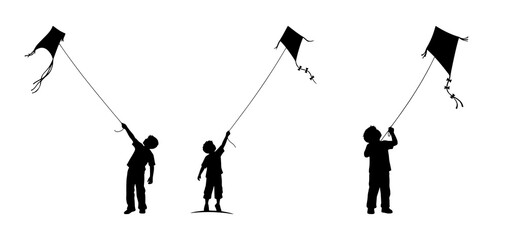 Children Flying Kites - Silhouettes in Flight