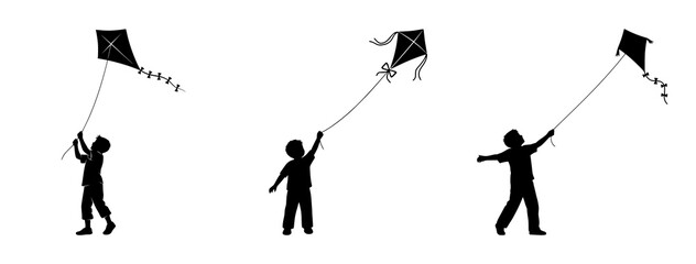 Children Flying Kites - Silhouette Play