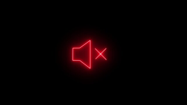 Neon mute icon, glowing sound off symbol, futuristic audio control and media silence we element,