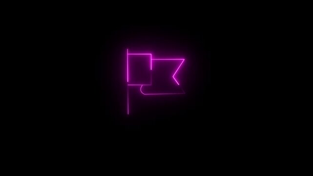 Neon Flag Icon, Glowing Achievement Symbol, Futuristic Milestone and Goal Marker UI Element
