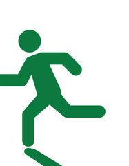Green emergency exit icon of a person running through a door. Running human transparent PNG. Left-side running man vector illustration. Human symbol.