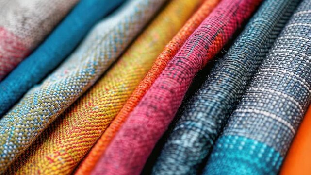 Video High-quality of a colorful fabric pile, suitable for use in textiles, interior design or craft projects