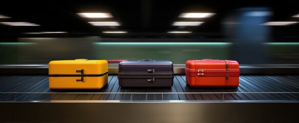 Suitcases circulate smoothly on the airport terminal's baggage carousel.
