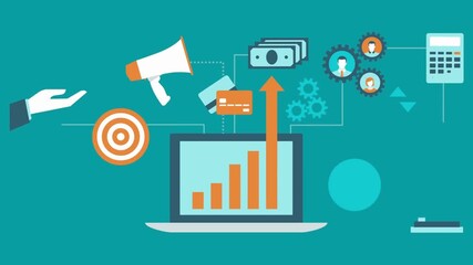 Laptop with Growing Bar Chart and Cash Flow Concept computer screen - Powered by Adobe