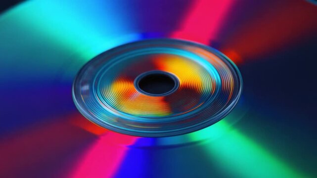 Vibrant Colors and Reflective Surfaces of a CD with Rainbow Patterns and Circular Design Elements 4k video footage