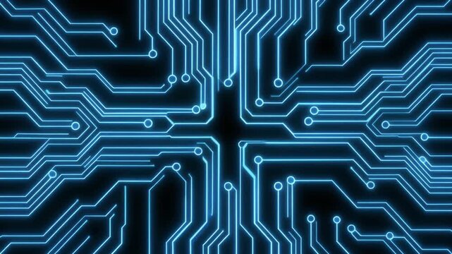 Seamless abstract circuit board pattern shows a digital processor microchip design for electronic computer technology background