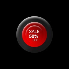 . 50% Sale Red Badge on White Background – Vector Discount Label