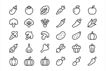 Healthy food symbols featuring roots, greens, and garden harvest items