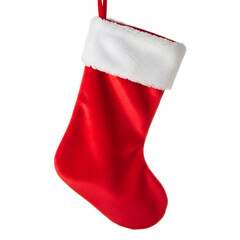 Red Christmas stocking on white background