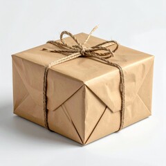 Square brown paper gift tied with jute twine
