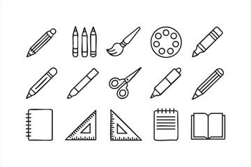 School Supply Line Icons for Classroom Graphics, Learning Materials and UI Design