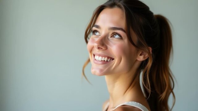 Video A woman smiling with a toothbrush in her mouth