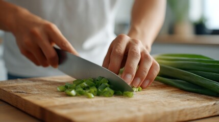 Cinematic Close-Up of Slicing Green Onion