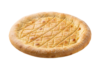 A delicious round flatbread with a diamond-patterned texture, perfect for a meal or snack