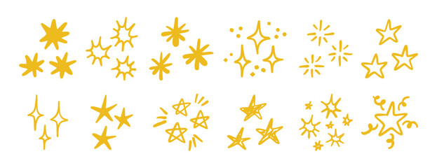 Hand drawn stars and sparkles doodle set simple decorative design