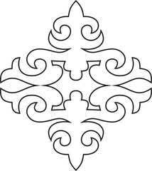 Vector black contour Kazakh national ornament. Ethnic pattern of the peoples of the Great Steppe,