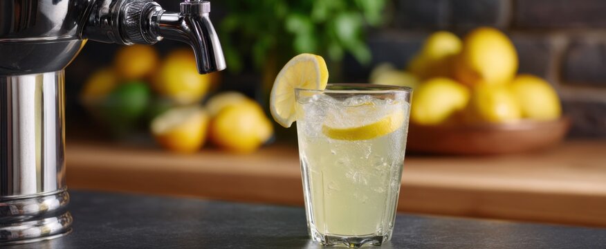 The beverage dispenser flows lemonade like sunshine pouring into a thirsty glass. - Powered by Adobe