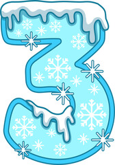 Icy Number 3 with Snowflakes Decoration