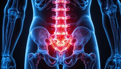 Experiencing back pain? See a detailed anatomical illustration of spinal discomfort and inflammation, ideal for medical education and health awareness campaigns
