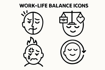 Work-Life Balance and Mental Health Icons &ndash; Stress, Wellness and Mindfulness