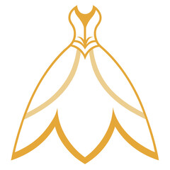 A stylized vector illustration of an elegant golden ball gown or wedding dress design