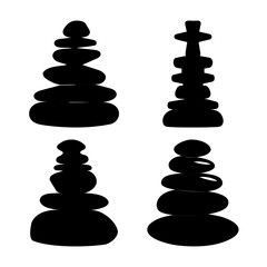 Four balanced stone stack silhouettes vector illustration