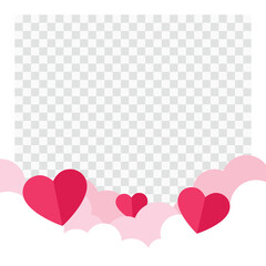 Photo Frame Template with Paper Cut Hearts and Clouds for Valentine's Day, wedding, anniversary Background