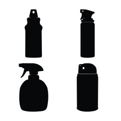 Silhouettes of various household cleaning and liquid spray bottles