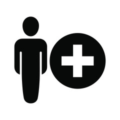 Fototapeta premium Black silhouette of a person icon with a plus sign inside a circle isolated on